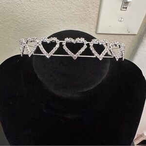 Elegant Silver Rhinestone Heart Headband